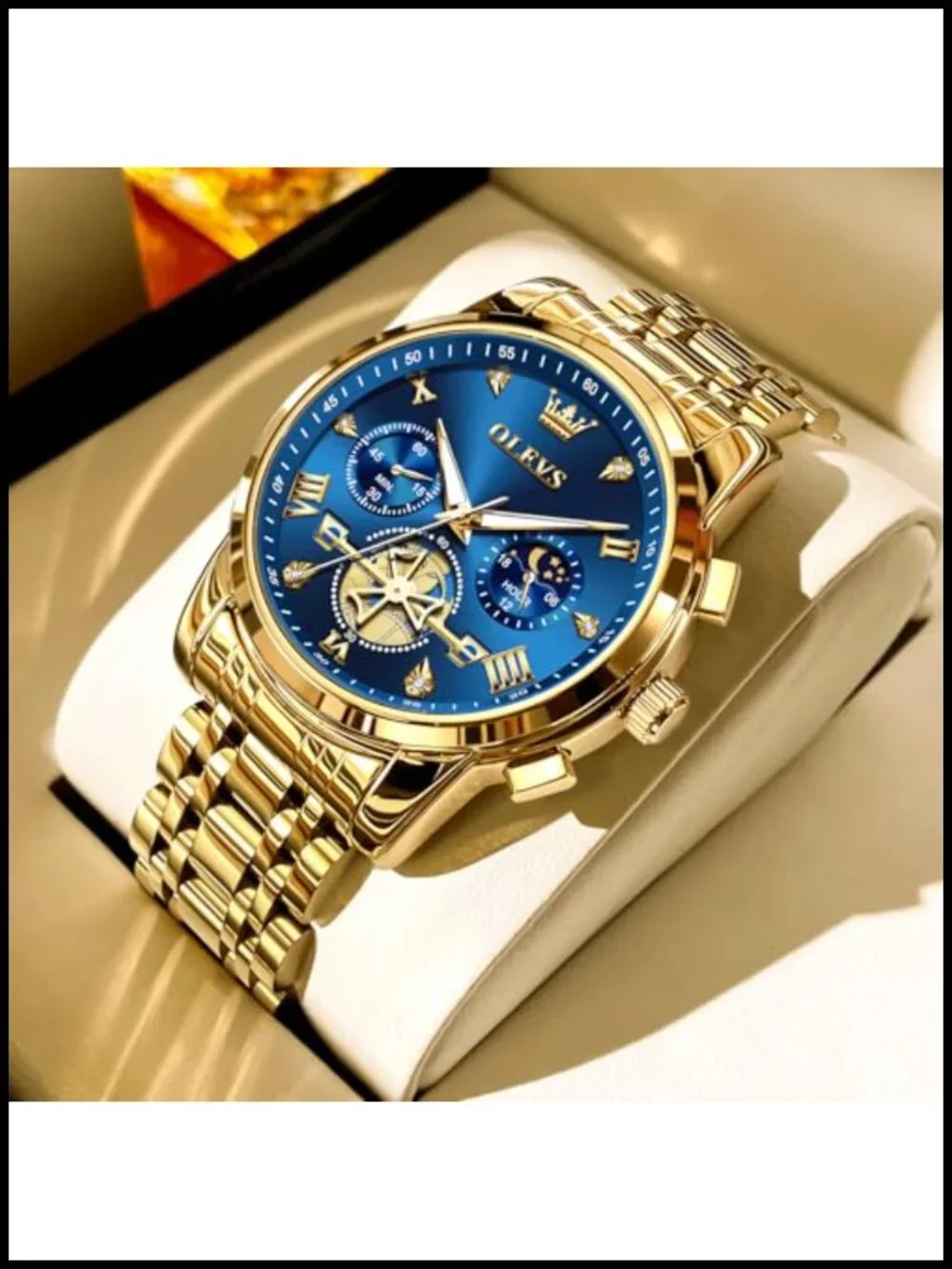 Mens Stainless Steel Chronograph Watch Roman Numeral Diamond Accent Analog Dress